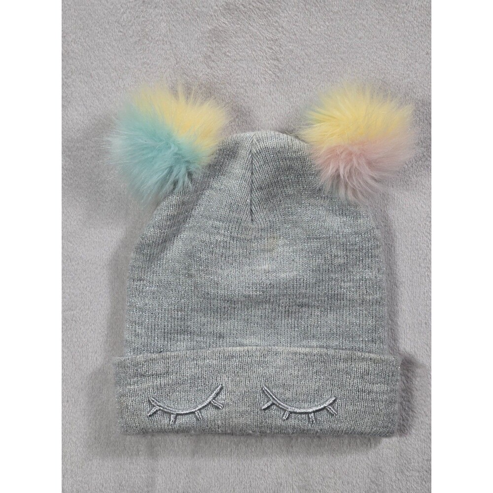 H&M Toddler Glitter Beanie Hat Sleepy Eyes Double Pom Pom Glitter 1.5-4Y